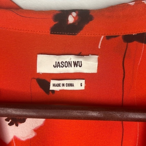 Jason Wu Tossed Blossoms Red Collared Silk Shirt - Picture 3 of 5